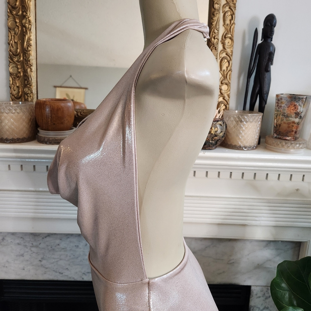 Club L London Gold Mini Halter Dress Size 6 Stretch Metallic Backless Glamoratti - Picture 11 of 15